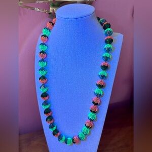 WOW! 1960's Watermelon Sugar Neon Bi-Color Beads UV Reactive Necklace